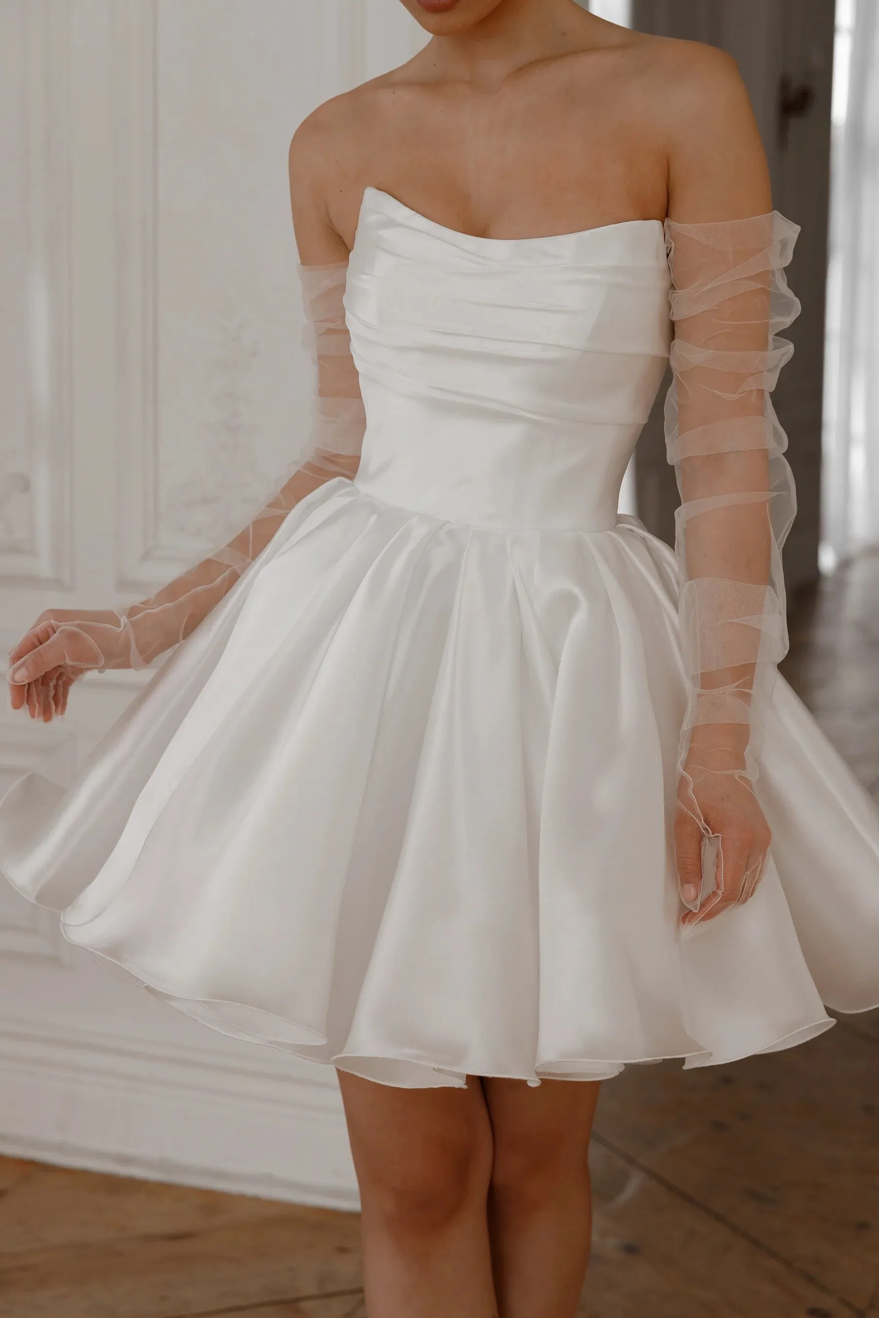 Short Wedding Dress with Detachable Straps Modern Mermaid Princess Gown Bow Court Train Dress Satin Vestido De Novia - Image 9