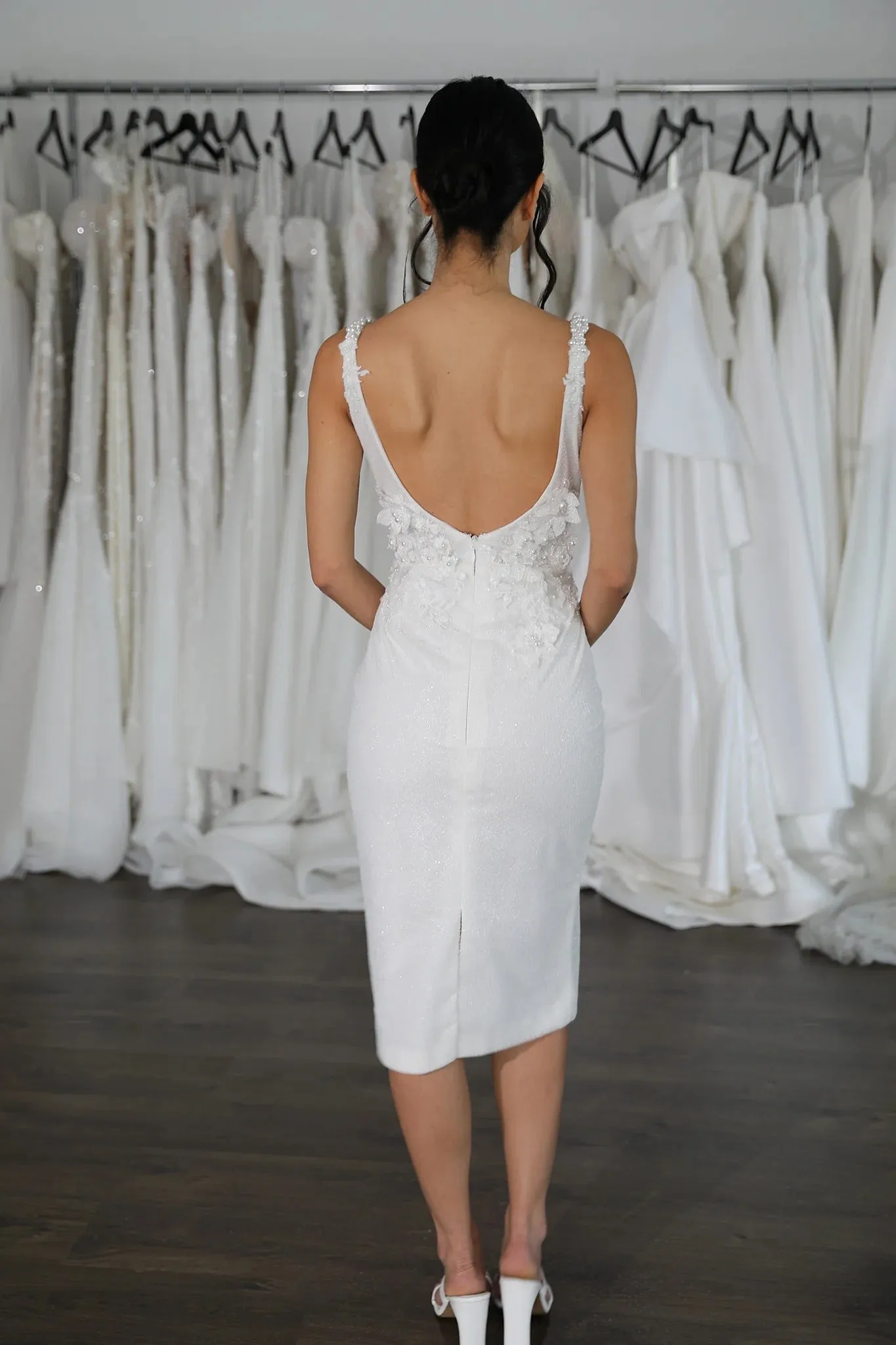 Glittery Tulle with Low U-Back Wedding Dress Bow Court Train Dress Bridal Gown Satin Skirt Vestido De Novia - Image 4