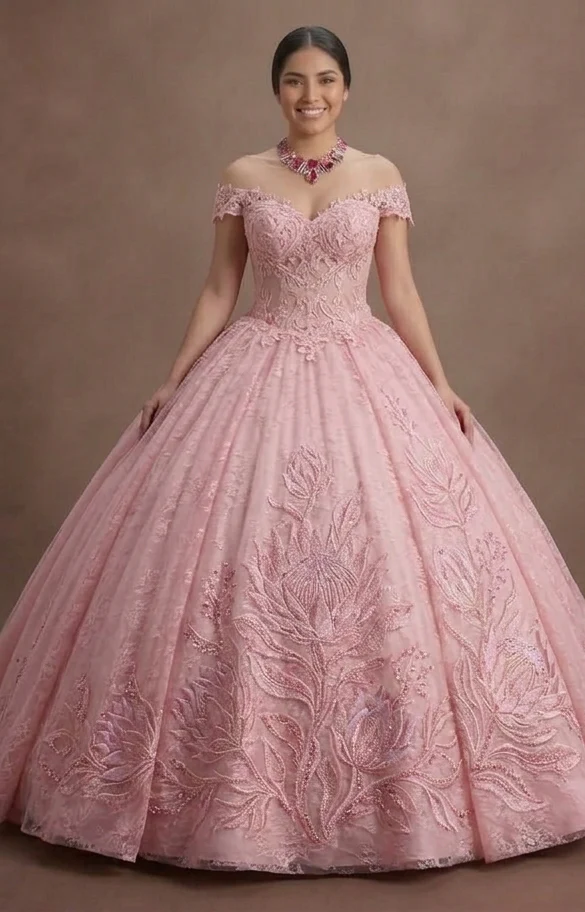 Delicate Lace Pink Quinceañera Dress for Elegant Events - Image 2
