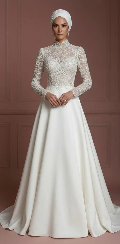 Designer Inspired Hijab Wedding Dress Luxury Modest Bridal Muslim - Image 2
