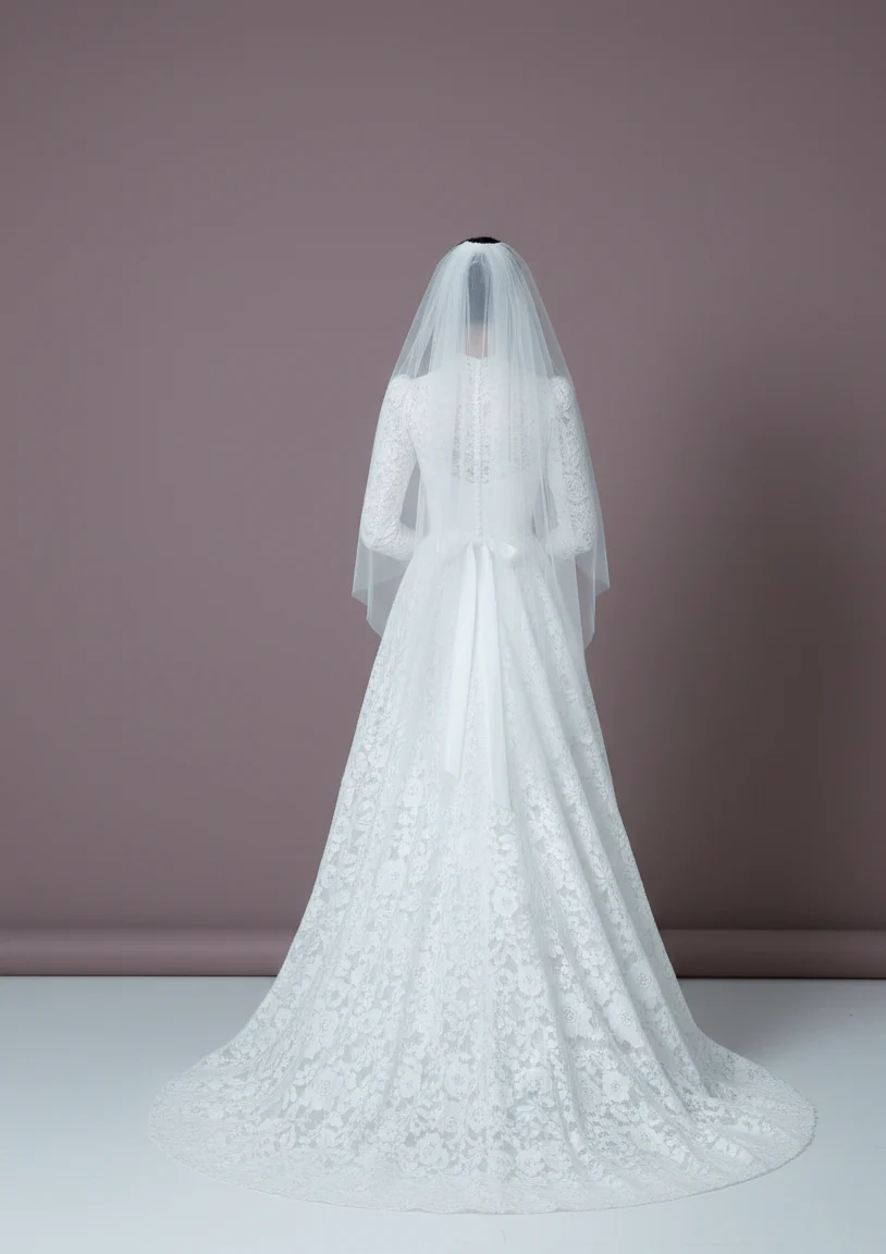Long Sleeve Muslim Wedding Dress Embroidered Modest Scalloped Edge - Image 4