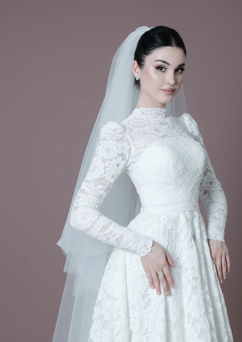 Long Sleeve Muslim Wedding Dress Embroidered Modest Scalloped Edge - Image 5