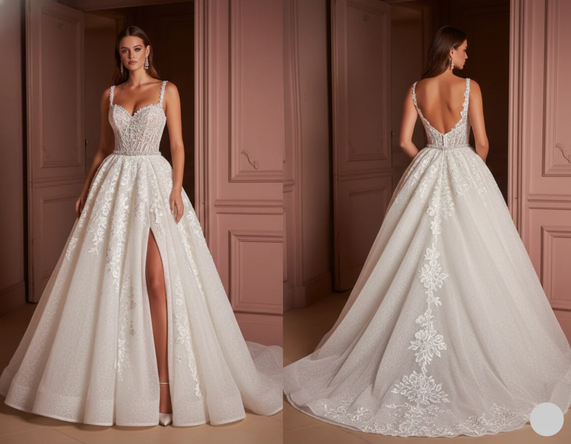 Ball Gown Sleeve Wedding Dress Classic Long Tulle Bridal Look