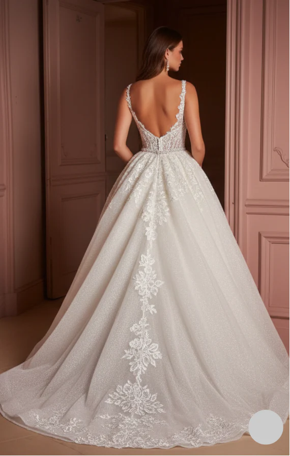 Ball Gown Sleeve Wedding Dress Classic Long Tulle Bridal Look - Image 3