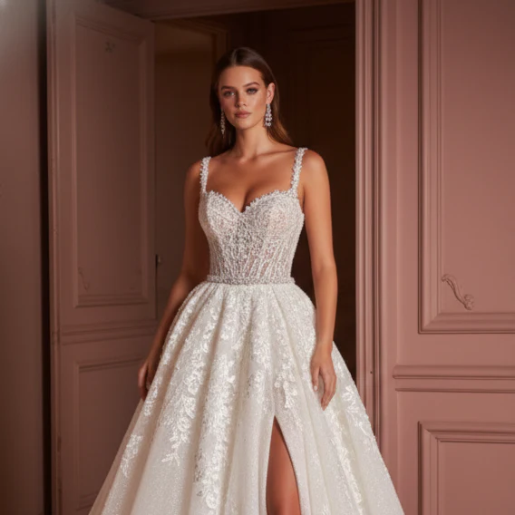 Ball Gown Sleeve Wedding Dress Classic Long Tulle Bridal Look - Image 4