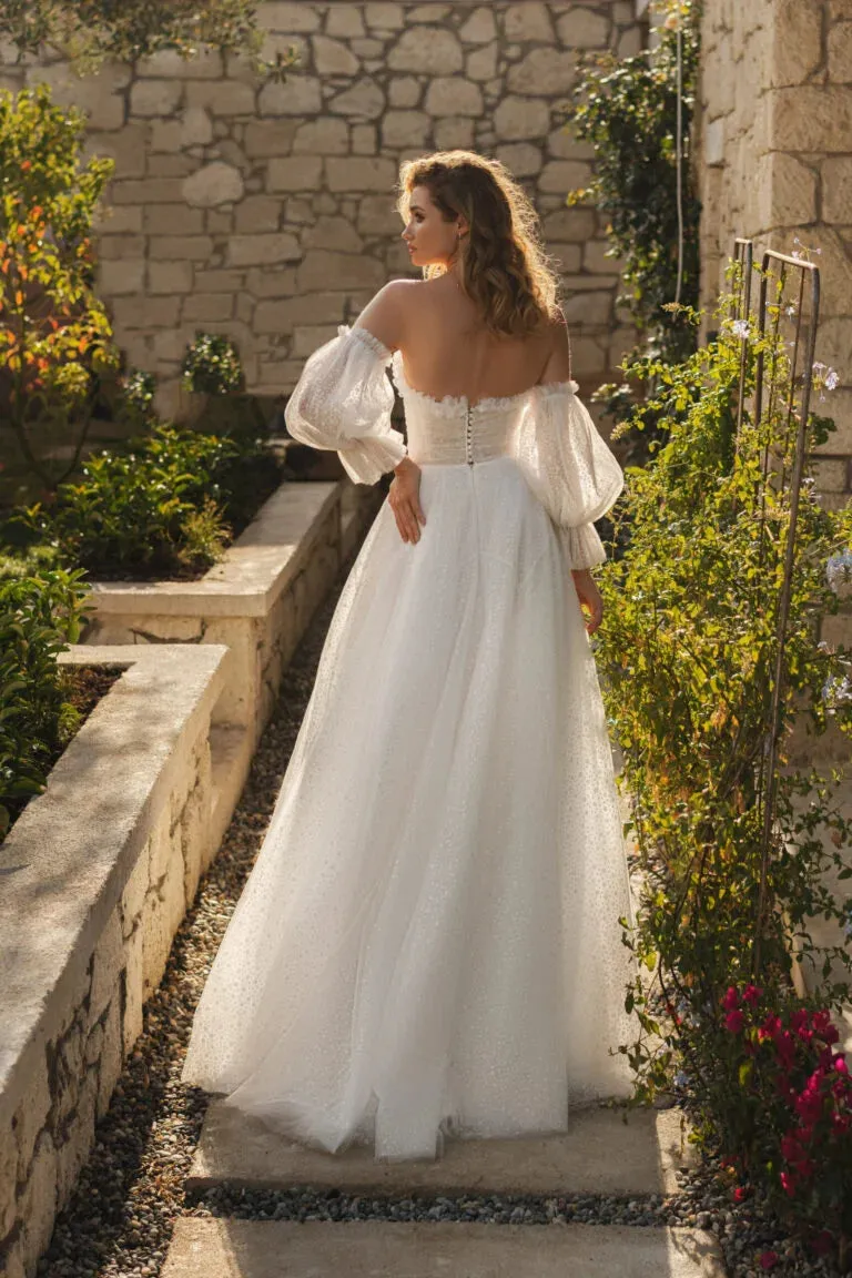 Detachable Puff Sleeve Wedding Dress Shiny Sweetheart Backless Floor Length Bridal Gown For Women Court Train - Image 2