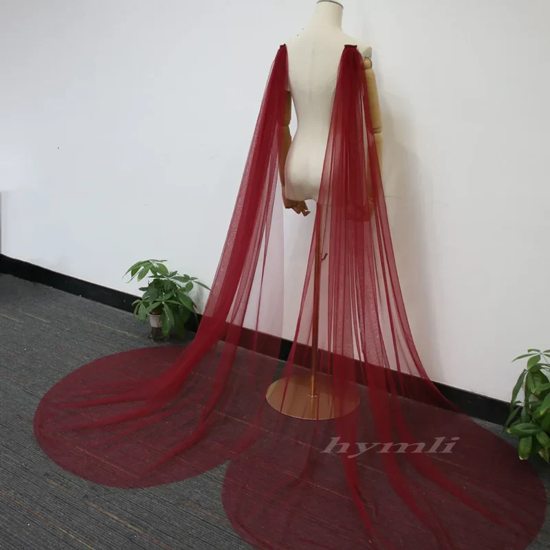 Detachable Wine Red Tulle Bridal Wings , Beach Bridal Cape Veil , Shoulder Wing, Minimalist Wedding Cape - Image 2