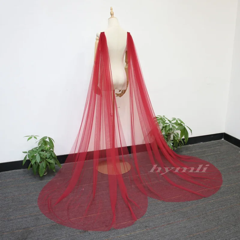 Detachable Wine Red Tulle Bridal Wings , Beach Bridal Cape Veil , Shoulder Wing, Minimalist Wedding Cape - Image 5