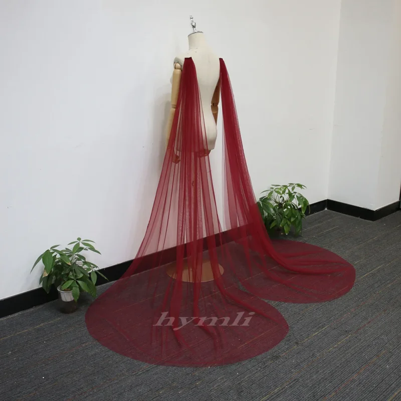 Detachable Wine Red Tulle Bridal Wings , Beach Bridal Cape Veil , Shoulder Wing, Minimalist Wedding Cape - Image 6