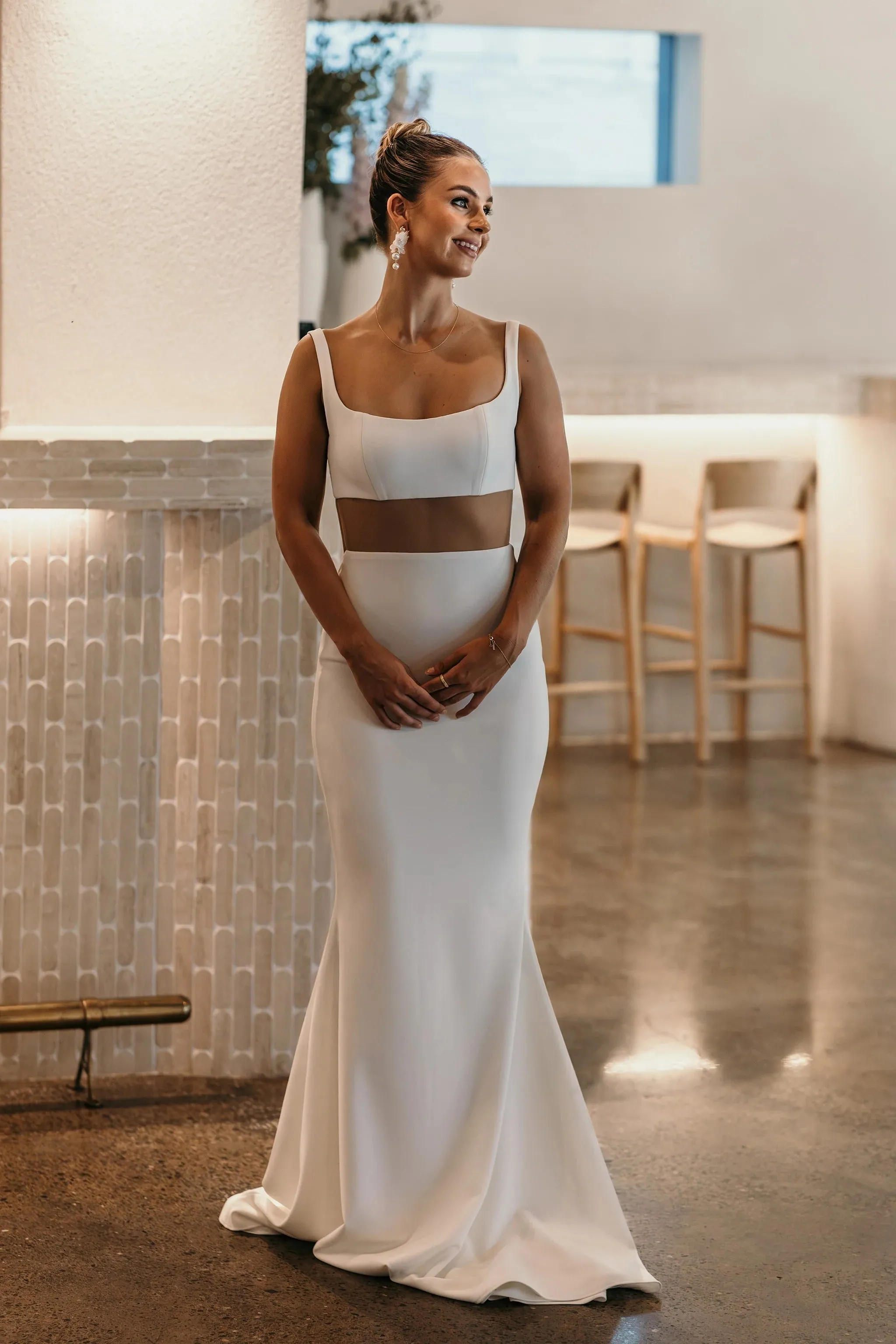 Illusion Mesh Panel Creating a Two-Piece Look with Comfort Wedding Dress Vestido De Novia Bow Court Train Dress Satin Bridal Gown Skirt - Image 4