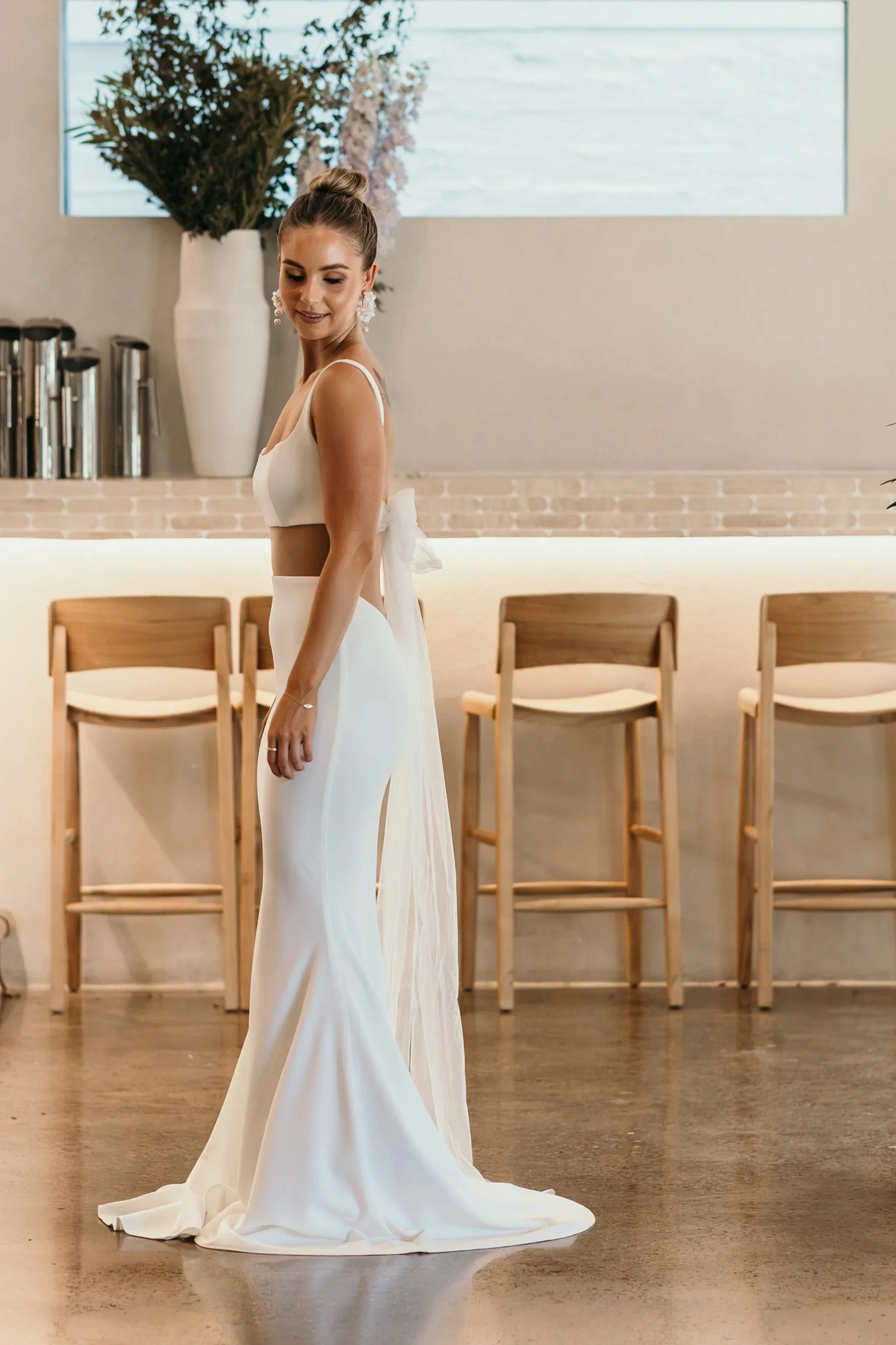 Illusion Mesh Panel Creating a Two-Piece Look with Comfort Wedding Dress Vestido De Novia Bow Court Train Dress Satin Bridal Gown Skirt - Image 6