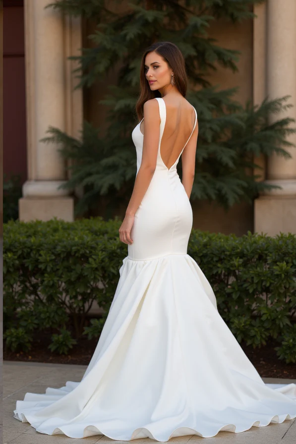 Dramatic White Mermaid Wedding Dress with Floral Lace Appliqué for a Chic Style - Image 3