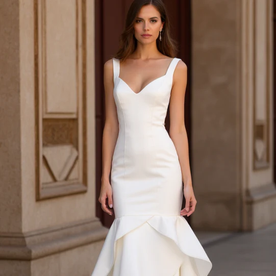 Dramatic White Mermaid Wedding Dress with Floral Lace Appliqué for a Chic Style - Image 4