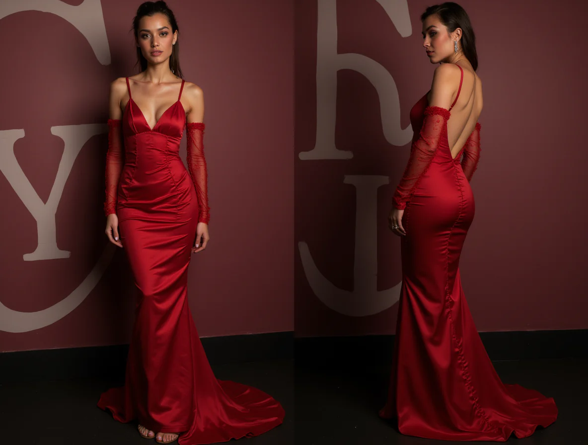 Classic Red Evening Dress & Prom Dress with Sweetheart Neckline and Satin Finish