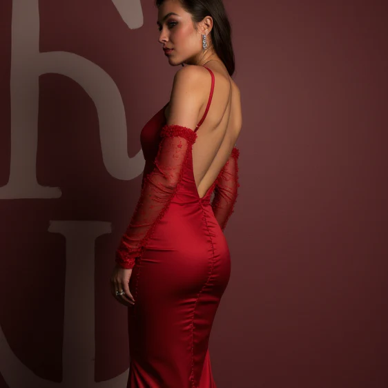 Classic Red Evening Dress & Prom Dress with Sweetheart Neckline and Satin Finish - Image 5