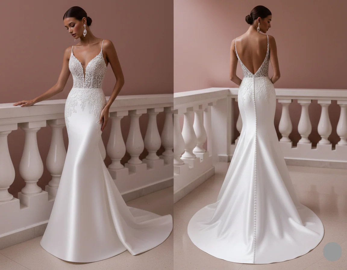 Elegant Wedding Dress Luxury Satin Long Mermaid Bridal Gown