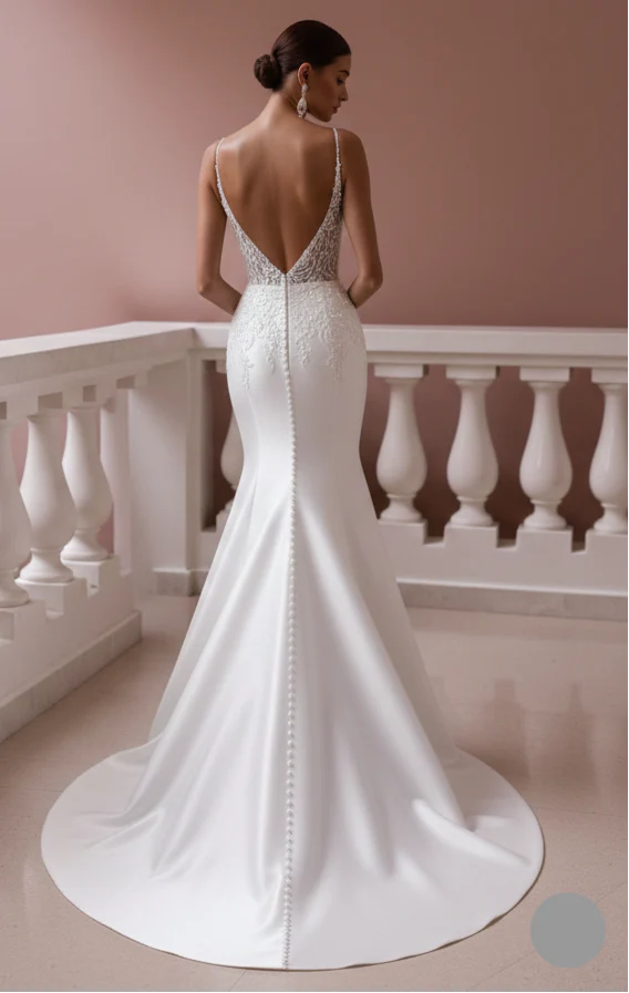 Elegant Wedding Dress Luxury Satin Long Mermaid Bridal Gown - Image 3