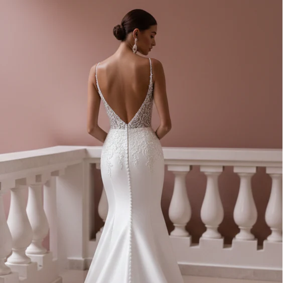 Elegant Wedding Dress Luxury Satin Long Mermaid Bridal Gown - Image 5
