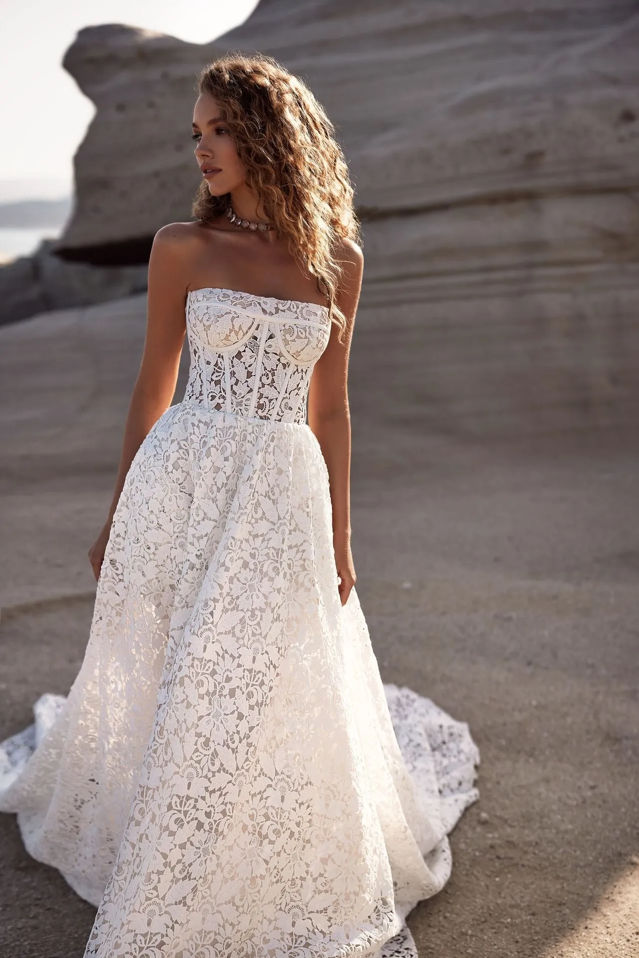 Romantic A-Line Semi-Transparent Wedding Gown Covered in Floral Lace Applique Princess Wedding Dress Vestido De Novia Mermaid Bow Satin Bridal Gown Modern Court Train - Image 4