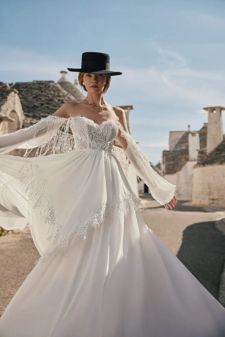 Dreamy Beach Wedding Dress with Long Sleeves, Sweetheart Neckline & Delicate Lace Details for a Romantic and Effortlessly Elegant Bridal Look - Image 4