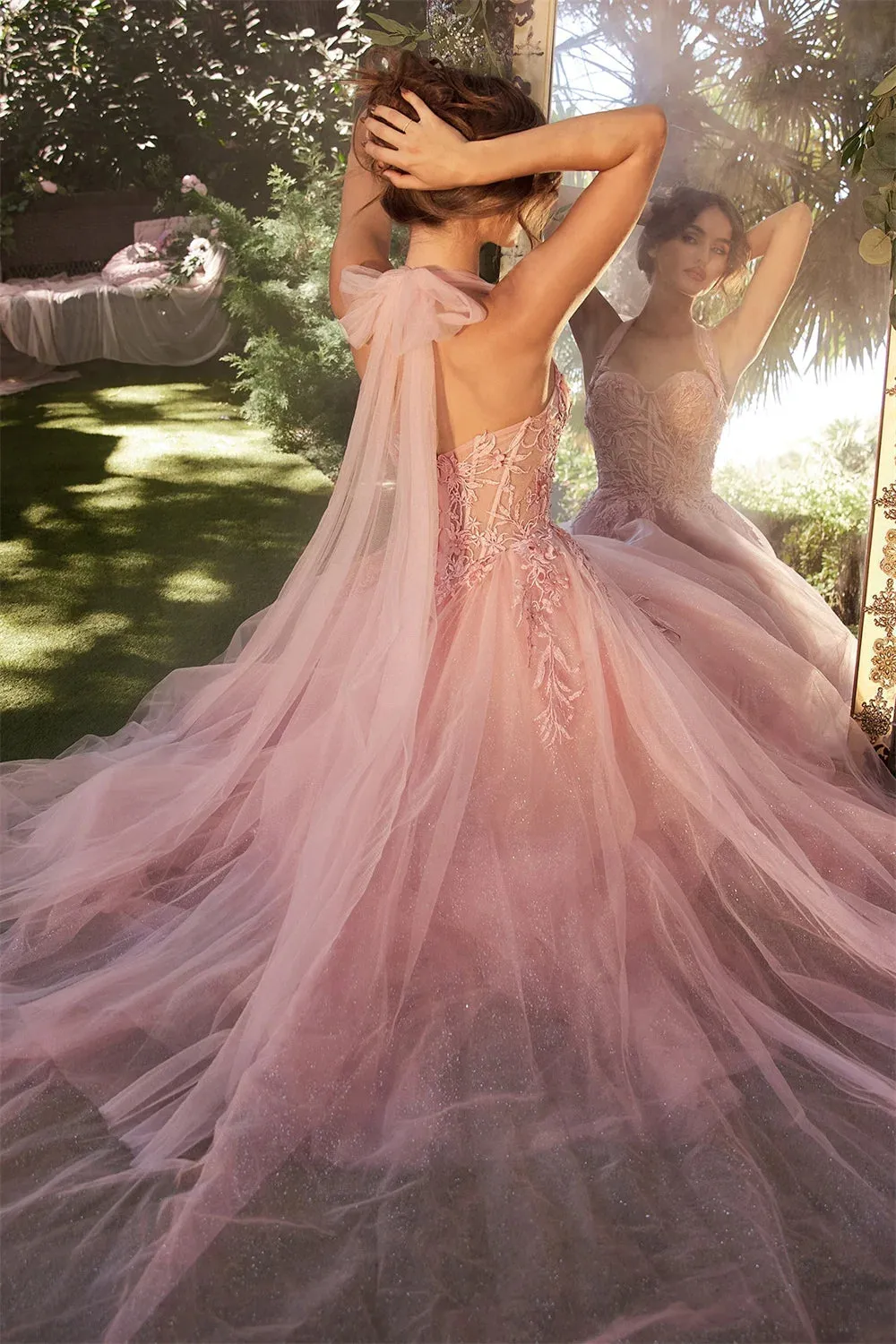 Dusty Pink Vestido De Novia Princess Off Shoulder Evening Dress Sweet Shiny Lace A-line Tulle Prom Dress - Image 3