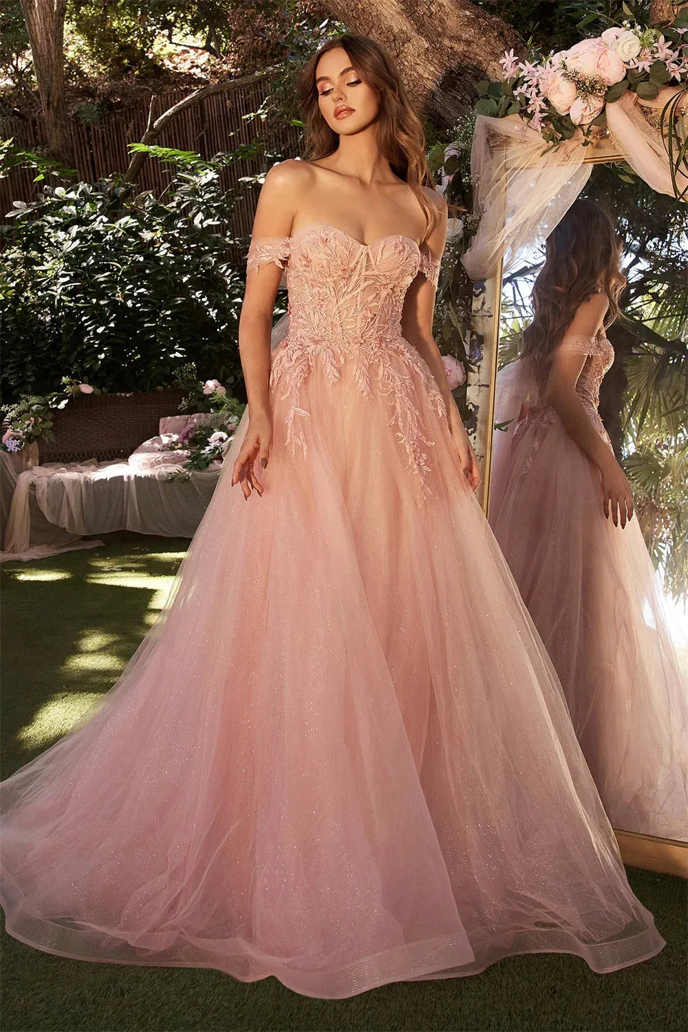 Dusty Pink Vestido De Novia Princess Off Shoulder Evening Dress Sweet Shiny Lace A-line Tulle Prom Dress - Image 4