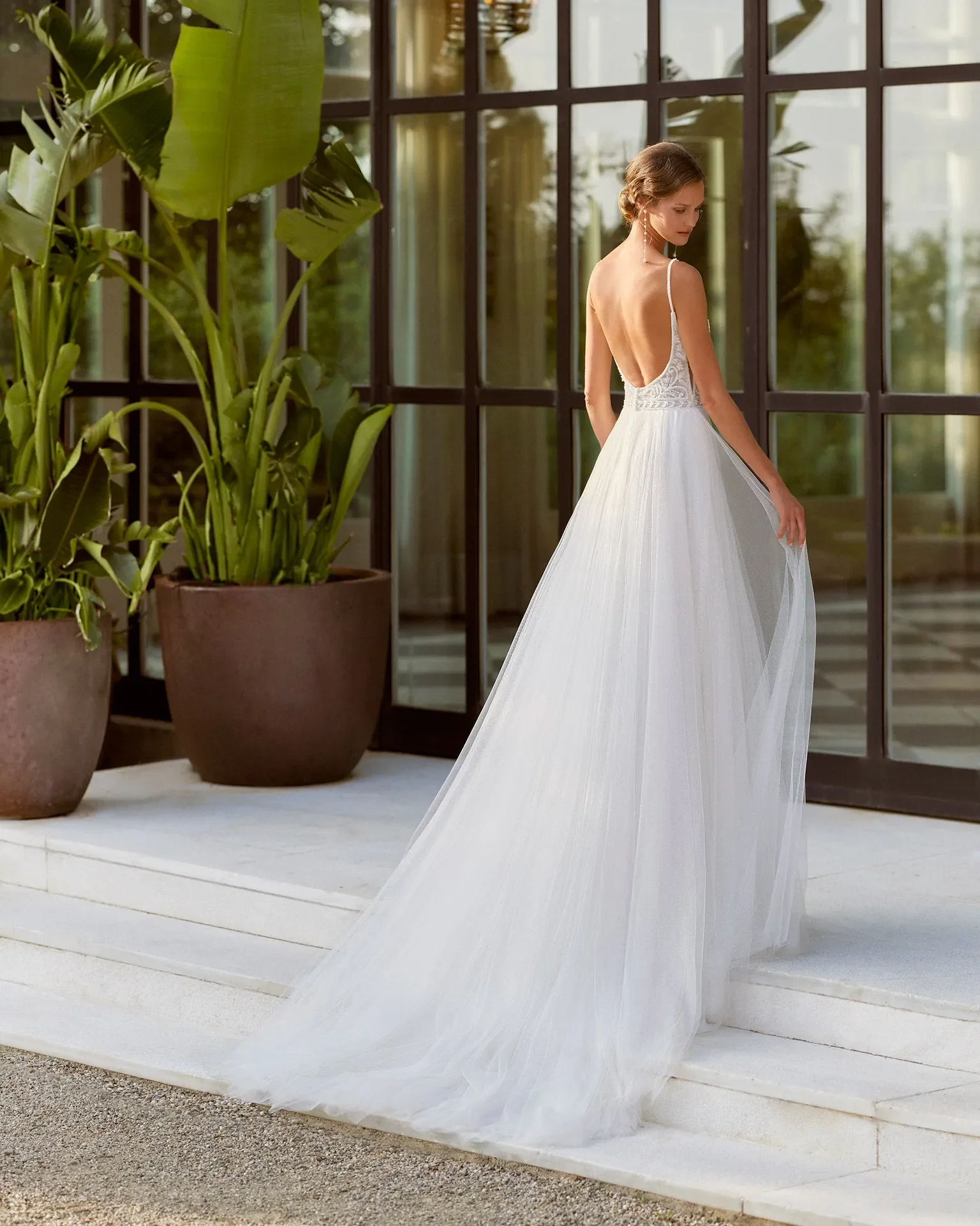 Elegant A-Line Bridal Dress with Straps, V-Neckline & Flattering Natural Waistline for a Timeless Bridal Look - Image 2