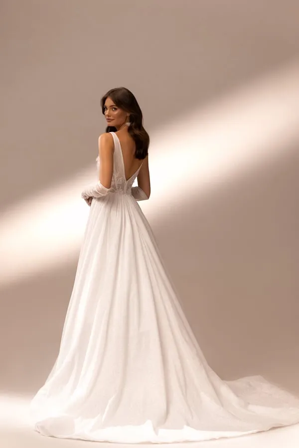 Elegant A-Line Bridal Gown V-Neckline, and Sequins Embellishments - Image 2