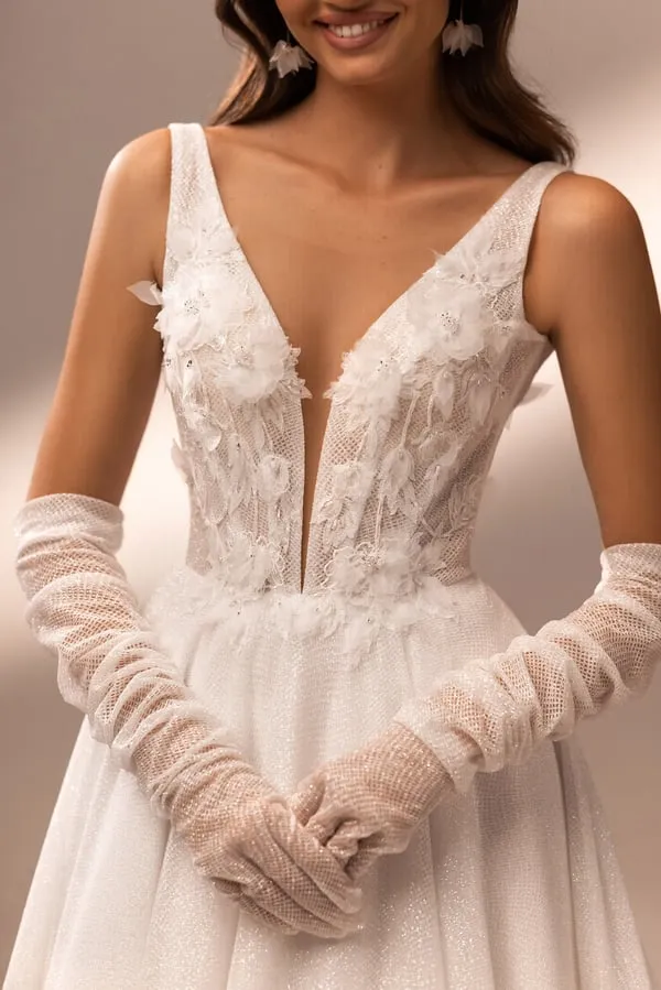 Elegant A-Line Bridal Gown V-Neckline, and Sequins Embellishments - Image 3
