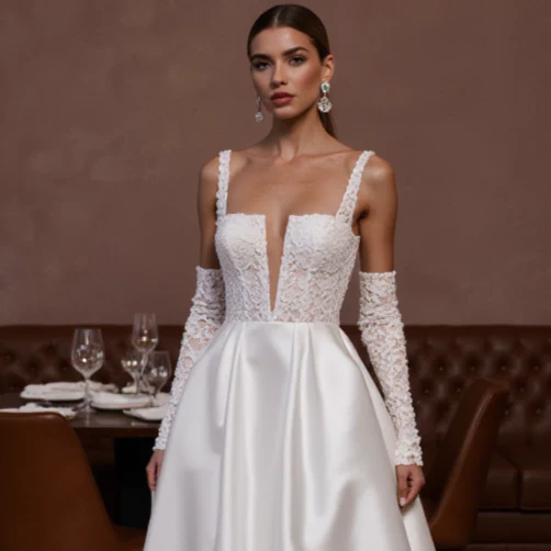Elegant A-Line Gown with a Beaded Bodice for a Sparkling Bridal Look - Image 4