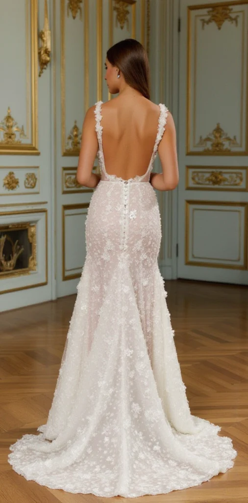 Elegant A-Line Gown with Floral Appliqués for a Feminine Look - Image 3