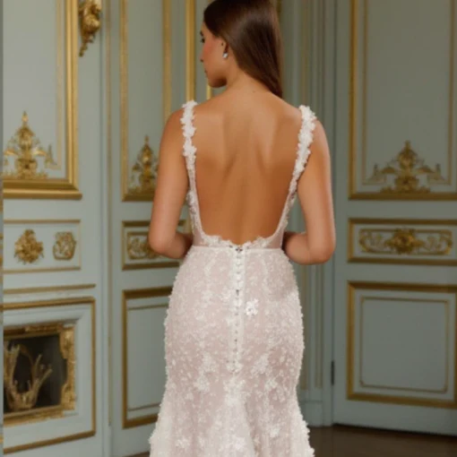 Elegant A-Line Gown with Floral Appliqués for a Feminine Look - Image 5