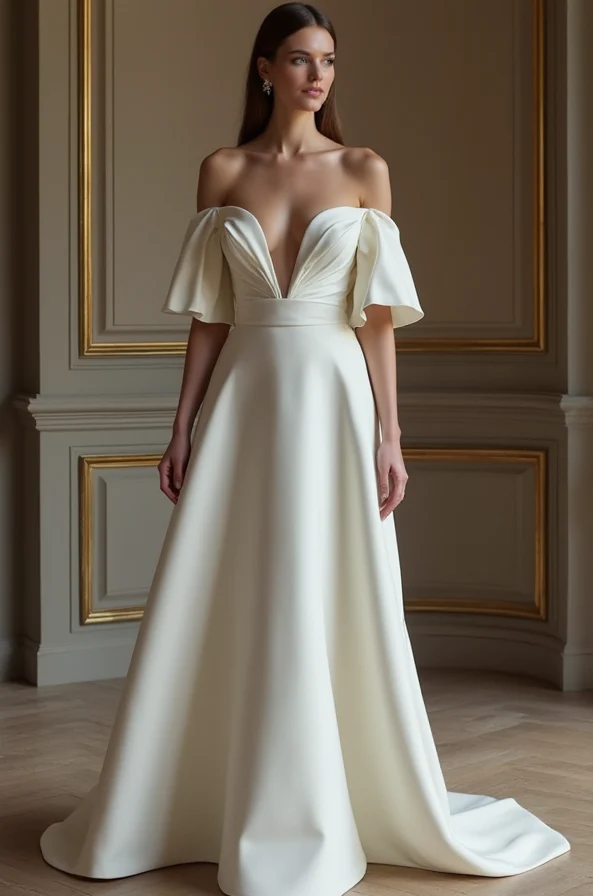 Elegant White A-Line Gown with Off-the-Shoulder Sleeves for a Romantic Touch - Image 2
