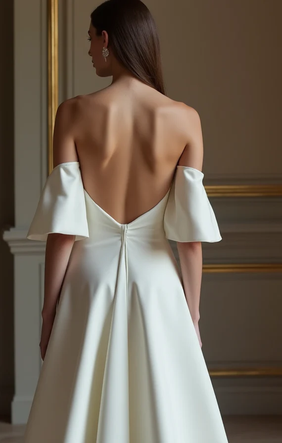 Elegant White A-Line Gown with Off-the-Shoulder Sleeves for a Romantic Touch - Image 3