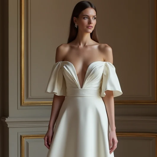 Elegant White A-Line Gown with Off-the-Shoulder Sleeves for a Romantic Touch - Image 4