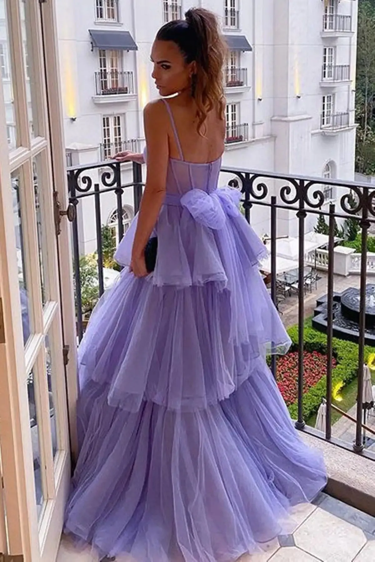 Elegant A-line Prom Dress Spaghetti Strap Bow On Back Formal Occasion Dresses Purple Tulle Wedding Party Dress - Image 5