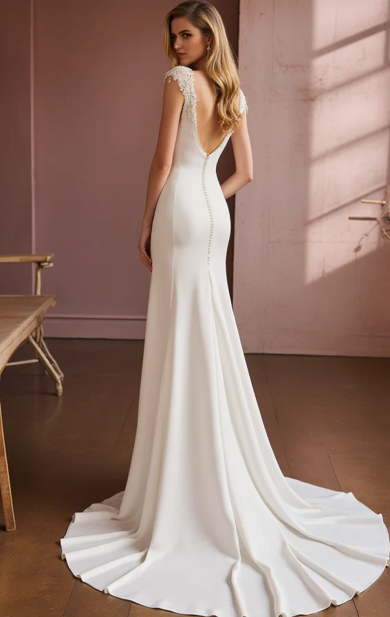 Elegant A-Line White Wedding Dress with a Bateau Neckline for a Graceful Look - Image 3