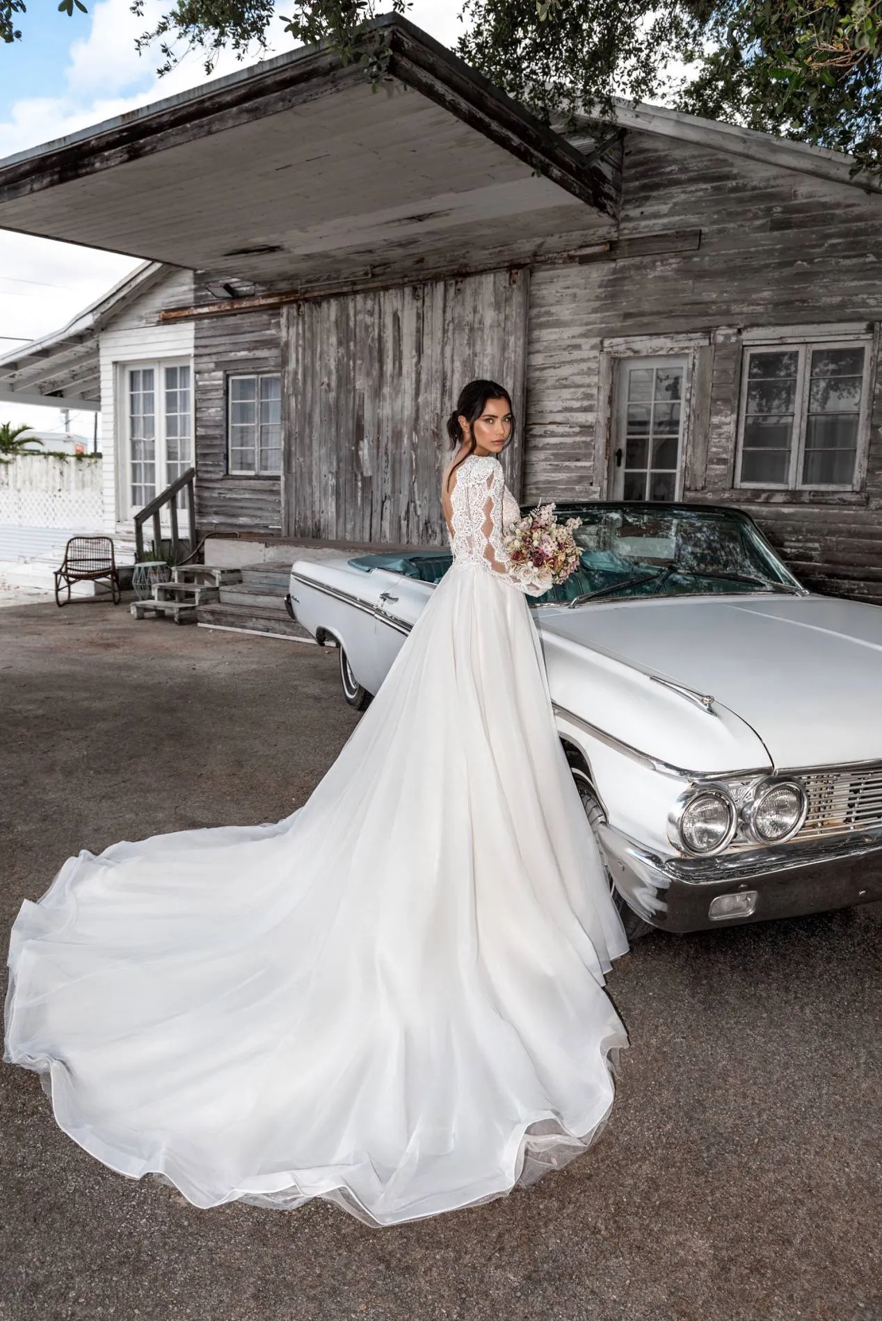 Elegant A-Line Wedding Dress with Long Sleeves, V-Neckline & Flattering Natural Waistline - Image 2
