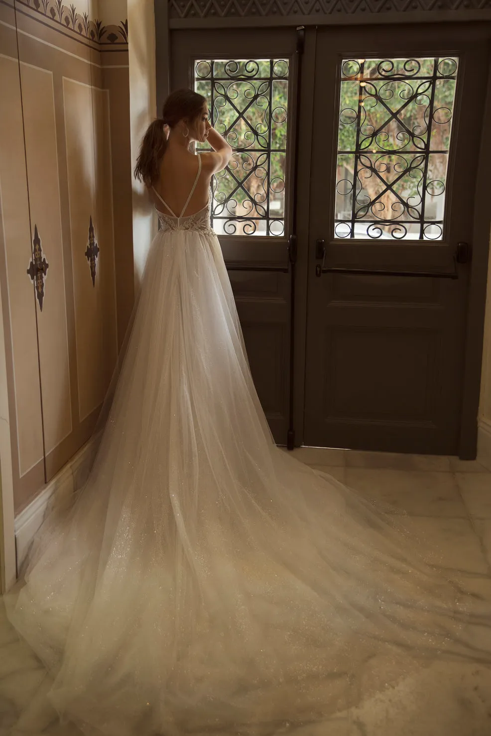 Elegant A-Line Wedding Dress with Straps, V-Neckline & Flattering Natural Waistline for a Romantic and Timeless Look - Image 2