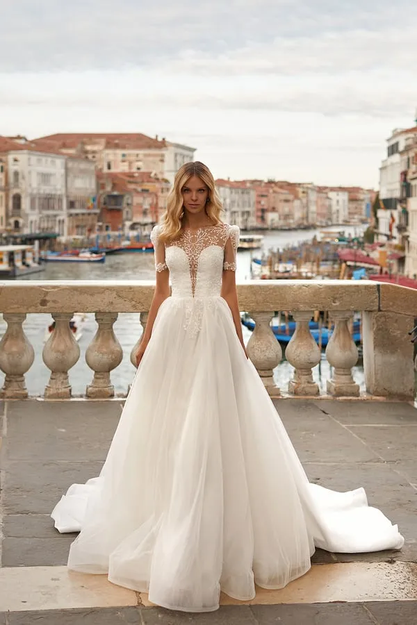 Elegant A-Line Wedding Dress Women Open Back V-Neck Lace Tulle Bridal Gown Vestidos De Noiva Customized