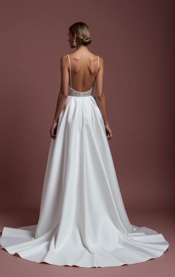 Elegant A-Line White Wedding Gown with Detachable Skirt for Versatility - Image 3