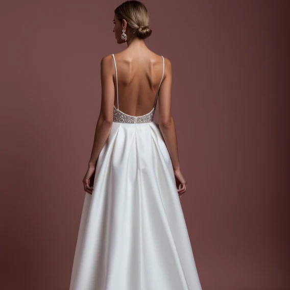 Elegant A-Line White Wedding Gown with Detachable Skirt for Versatility - Image 5