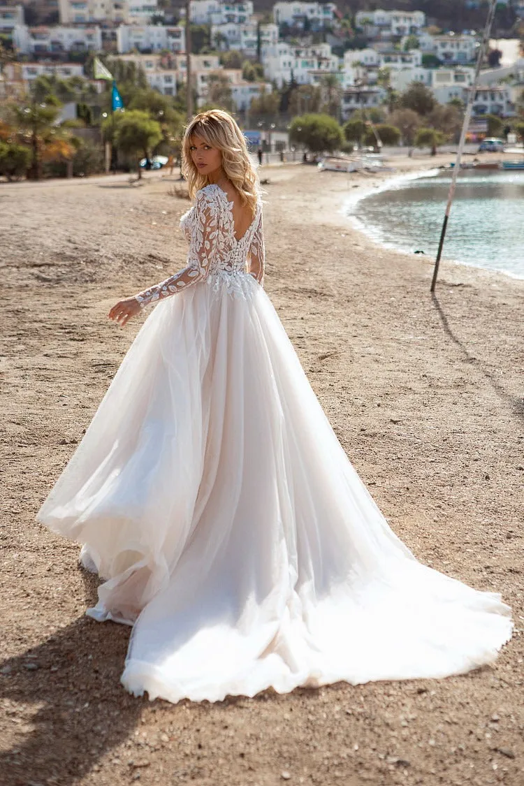 Long Sleeved Vestido De Novia Bow Court Train Wedding Dress Modern Satin Mermaid Princess Gown - Image 2