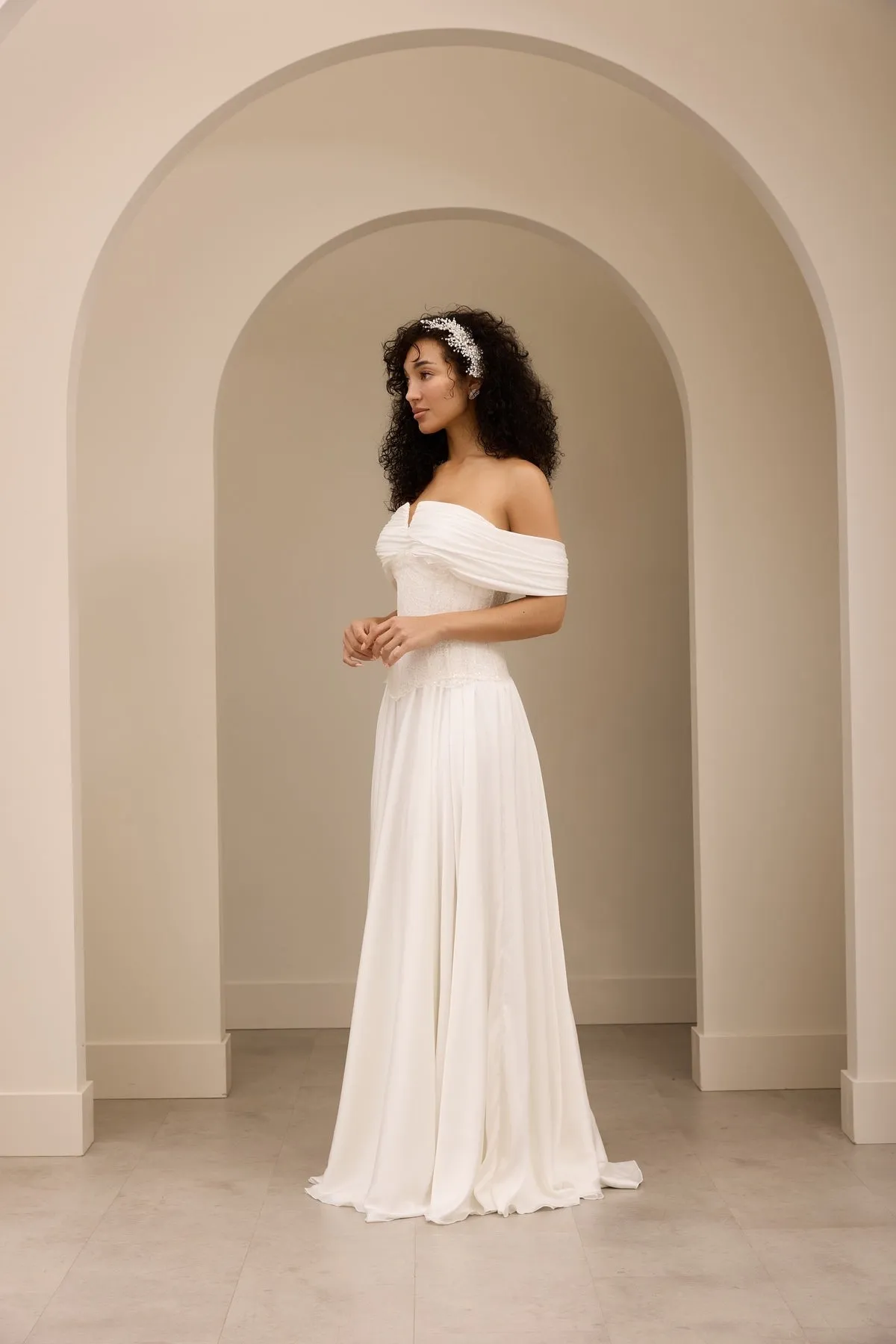 Elegant Chiffon Wedding Dresses Off Shoulder Pleated Wedding Party Prom Gown - Image 2