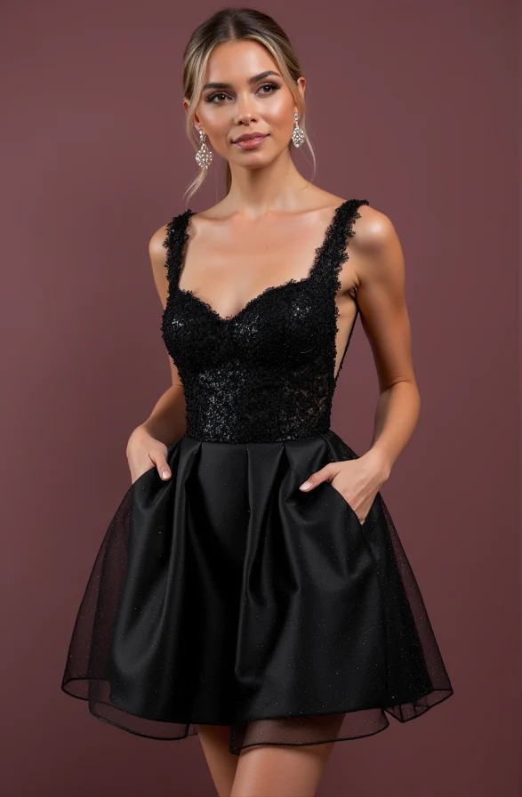 Elegant Black Evening Dress & Prom Dress with Sparkling Beads for a Glamorous Look - Image 2