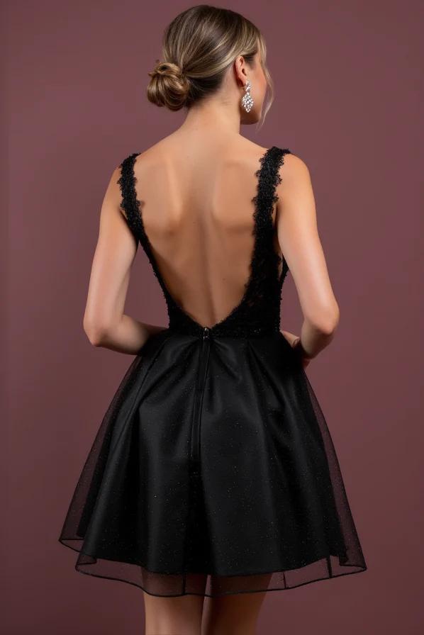 Elegant Black Evening Dress & Prom Dress with Sparkling Beads for a Glamorous Look - Image 3