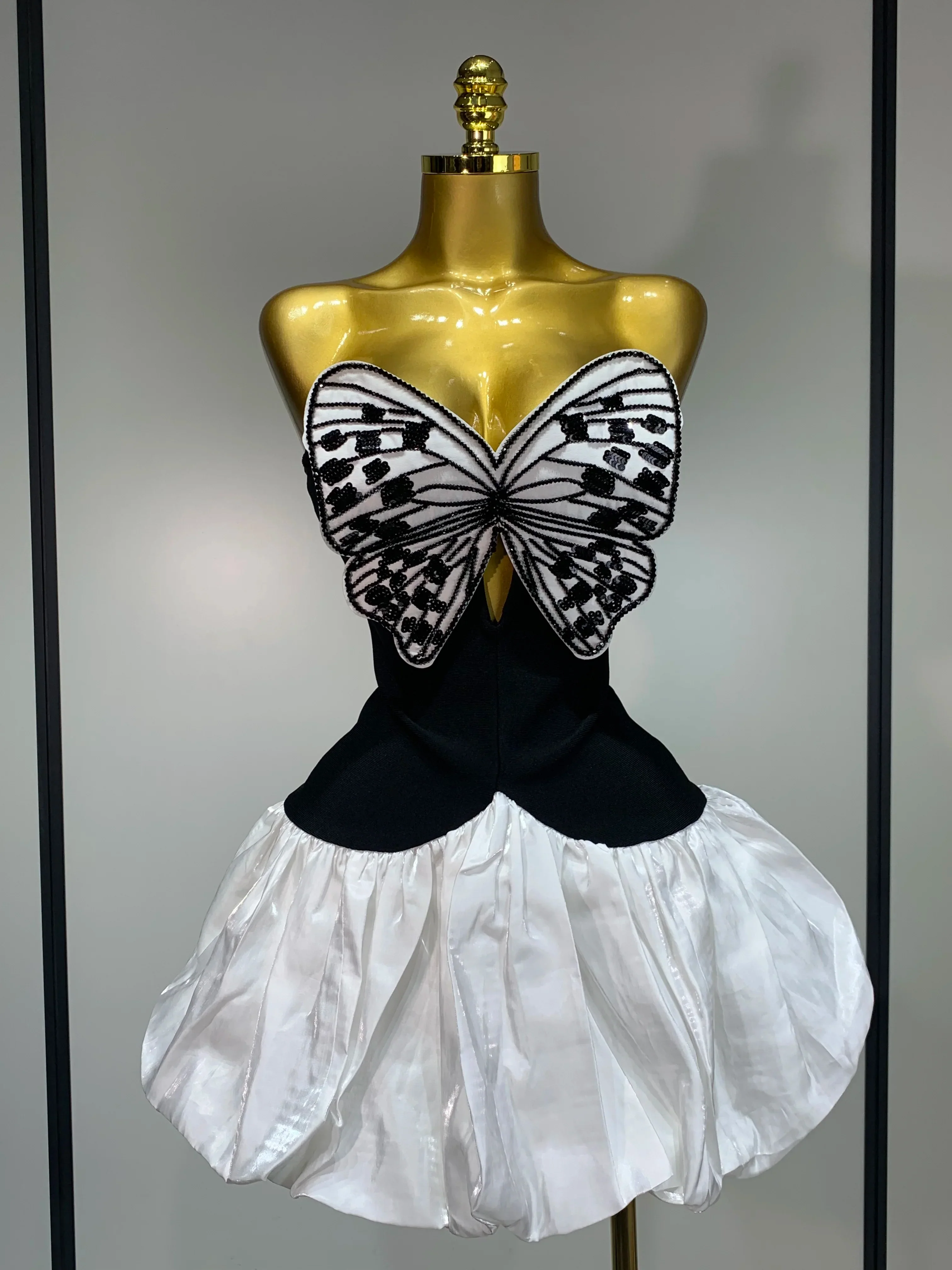 Elegant Evening Party Bandage Dress Sexy Backless Butterfly Sequin Designer Women Luxury Birthday Celebrity Fashion Show Dresses