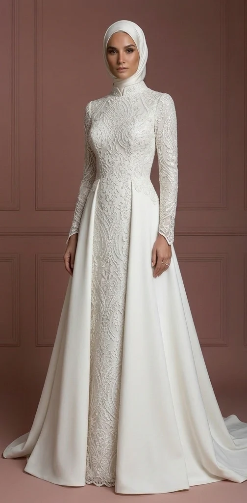 Elegant Hijab Wedding Dress Modest Islamic Bridal Style Muslim - Image 2