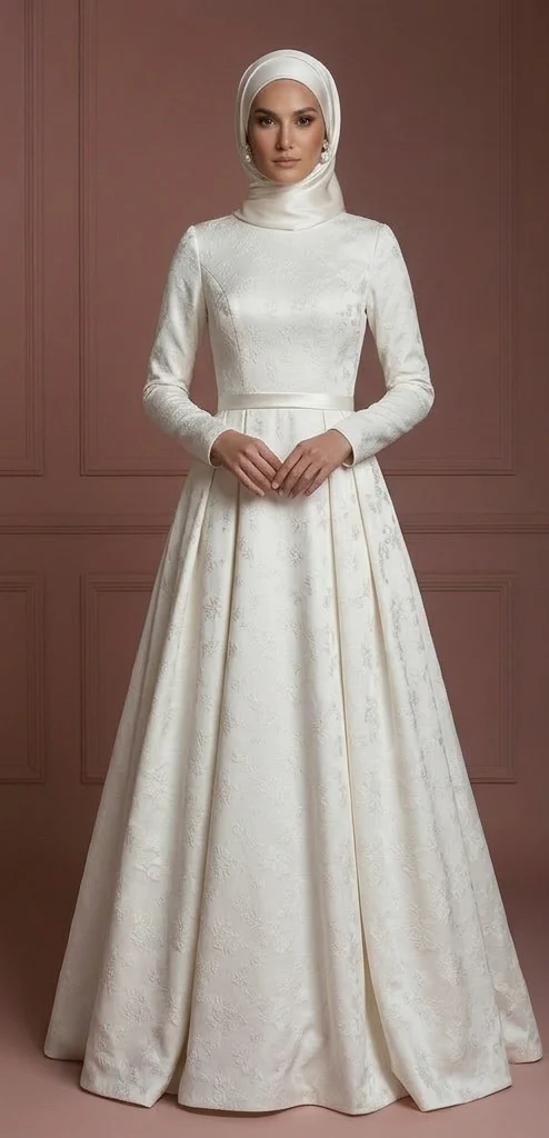 Elegant Hijab Wedding Dress Timeless Bridal Style Muslim - Image 2