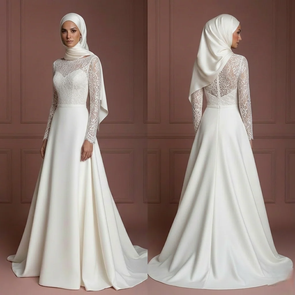 Elegant Islamic Bridal Gown With Hijab Set Wedding Dress Muslim